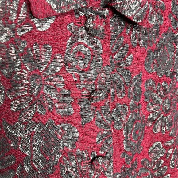 Chicos Jacket Topper Womens Size 2 US 12/14 Red Floral Jacquard Tapestry - Picture 14 of 16